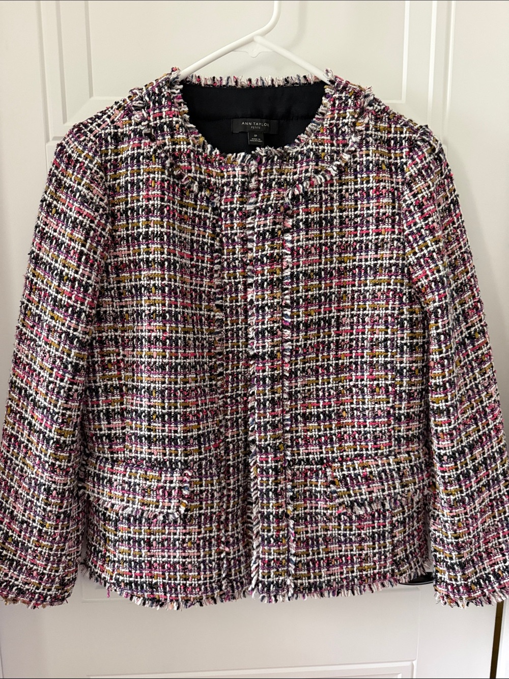 Ann Taylor Pink Multi Tweed Cropped Jacket